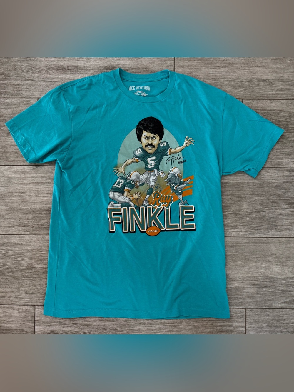 RSVLTS Ace Ventura Ray Finkle Laces Out Aqua Crewneck Tee T-Shirt Size L Large